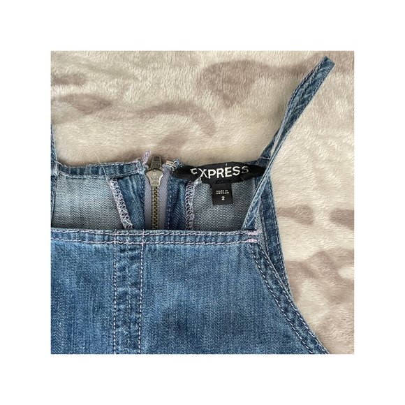 Express Women's Demin Patchwork Sleeveless Mini Dress SZ 2 - Picture 4 of 6